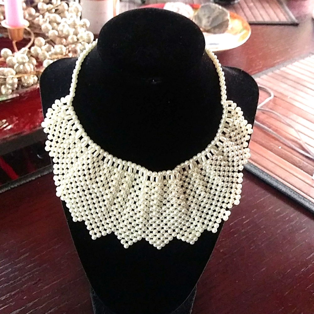 Vintage Faux Pearl Bib Necklace